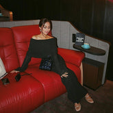 Sexy Draped Off The Shoulder Sheer Popcorn Boucle Knit Sweater Maxi Dress